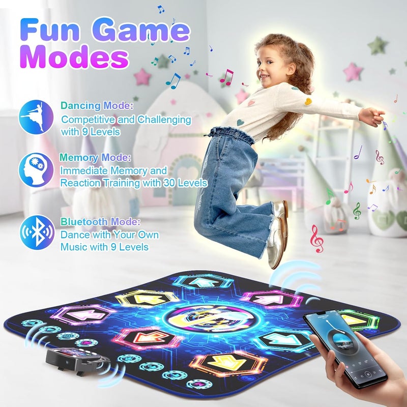 Surelect Store Dance Mat, 2025 Light Up 8-Button Dance Pad with Wireless Bluetooth, Upgraded Flowing Light Control System with Stands, Kids Toys Music Games Birthday for 3-12 Year Old Boys Girls - Image 3